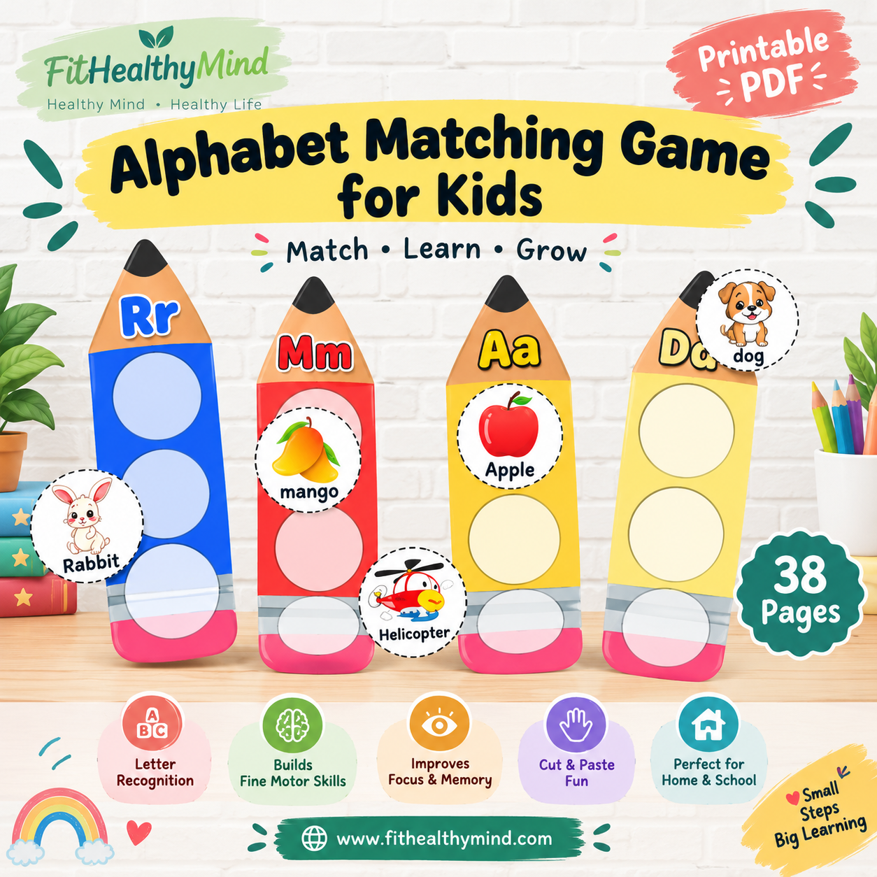 Alphabet matching worksheets A to Z cut and paste printable for preschool