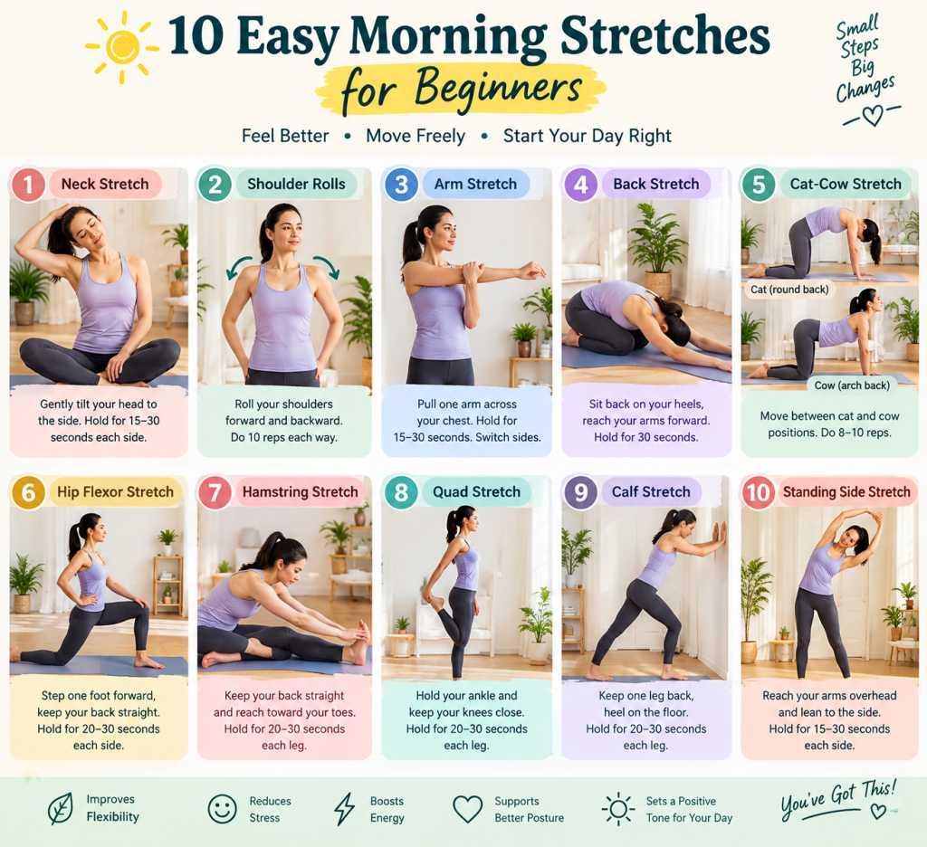 10 easy morning stretches for beginners at home
