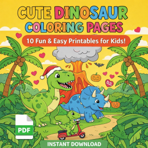 Cute Dinosaur Coloring Pages for Kids – 10 Fun & Easy Dino Printables (PDF)