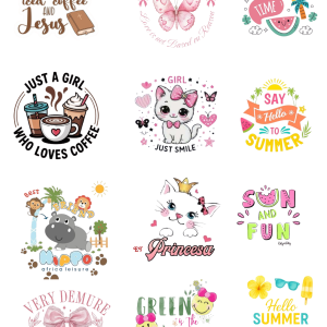 18 Cute & Trendy T-Shirt Designs Bundle – Coffee, Summer, Girl Aesthetic & Kids Graphics | Instant Download”