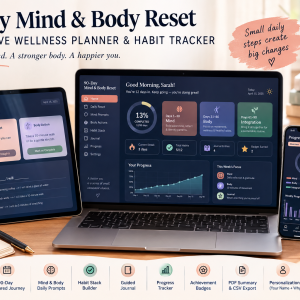 90-Day Mind & Body Reset Dashboard – Interactive Wellness Planner & Habit Tracker