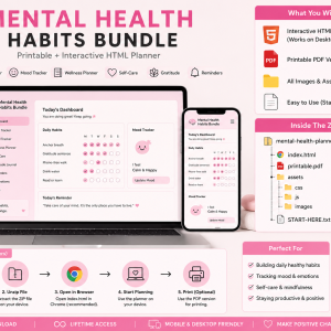 Mental Health Habits Bundle Printable PDF & HTML | Anxiety Relief Tracker