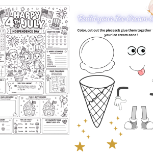 4th of July Activity Pack for Kids | Ice Cream Craft + Word Search + Trivia | Preschool Summer Printable