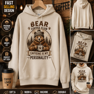 Bear Coffee Club Hoodie – Funny Caffeine Lover Pullover Sweatshirt for Men & Women
