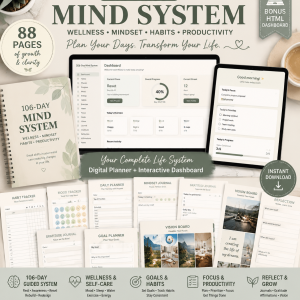 106-Day Mind System Digital Planner | Self-Care, Habit Tracker, Wellness & Productivity Dashboard