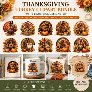 10 Thanksgiving Turkey Clipart Designs — Create Your Own Fall Decor, Shirts, Cards & Crafts!
