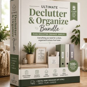 Home Organization Planner Bundle | 108 Printable Pages + Digital Decluttering App | Cleaning Schedule, Pantry Inventory & Household Planner