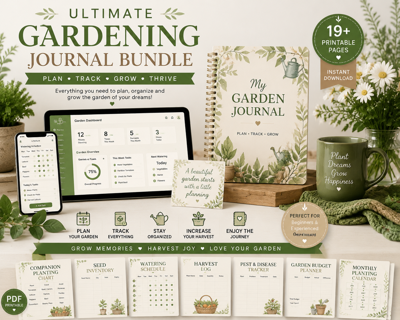 Ultimate garden planner bundle with digital planting chart and garden journal