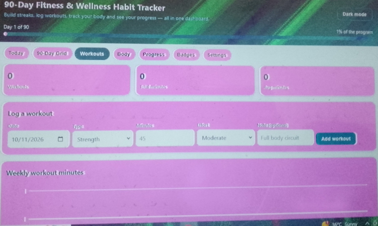 90-Day Fitness & Wellness Habit Tracker Dashboard – Interactive Workout, Habit & Body Progress Planner - Image 3